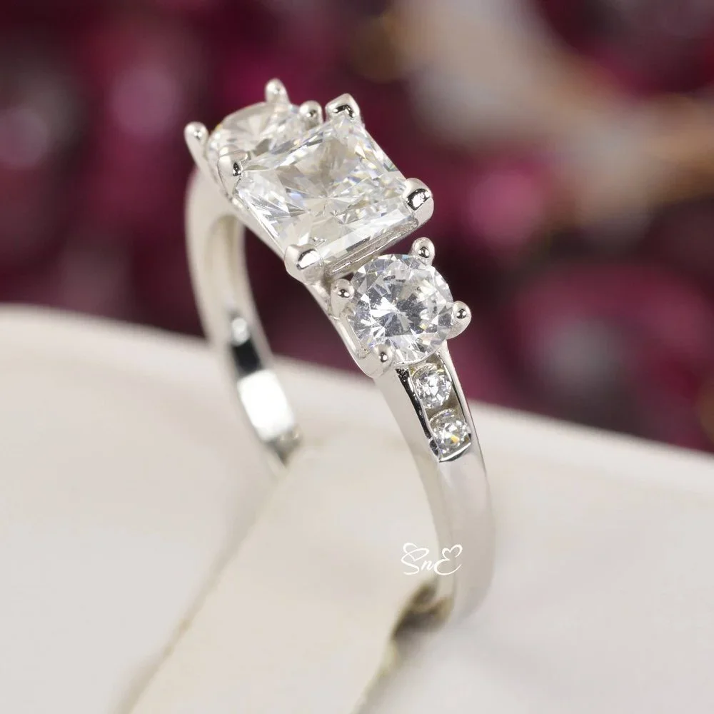 NEW 3 STONE REAL 925 PRINCESS DIAMOND CUT WEDDING RINGS ENGAGEMENT RING
